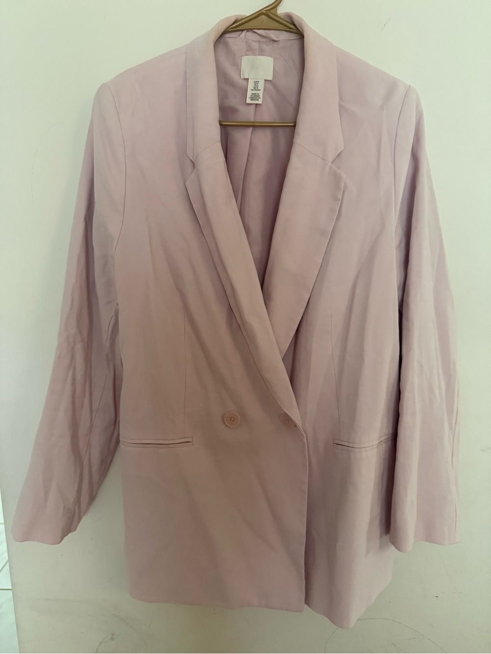 H&M Women's Pink Double-Breasted Blazer Jacket